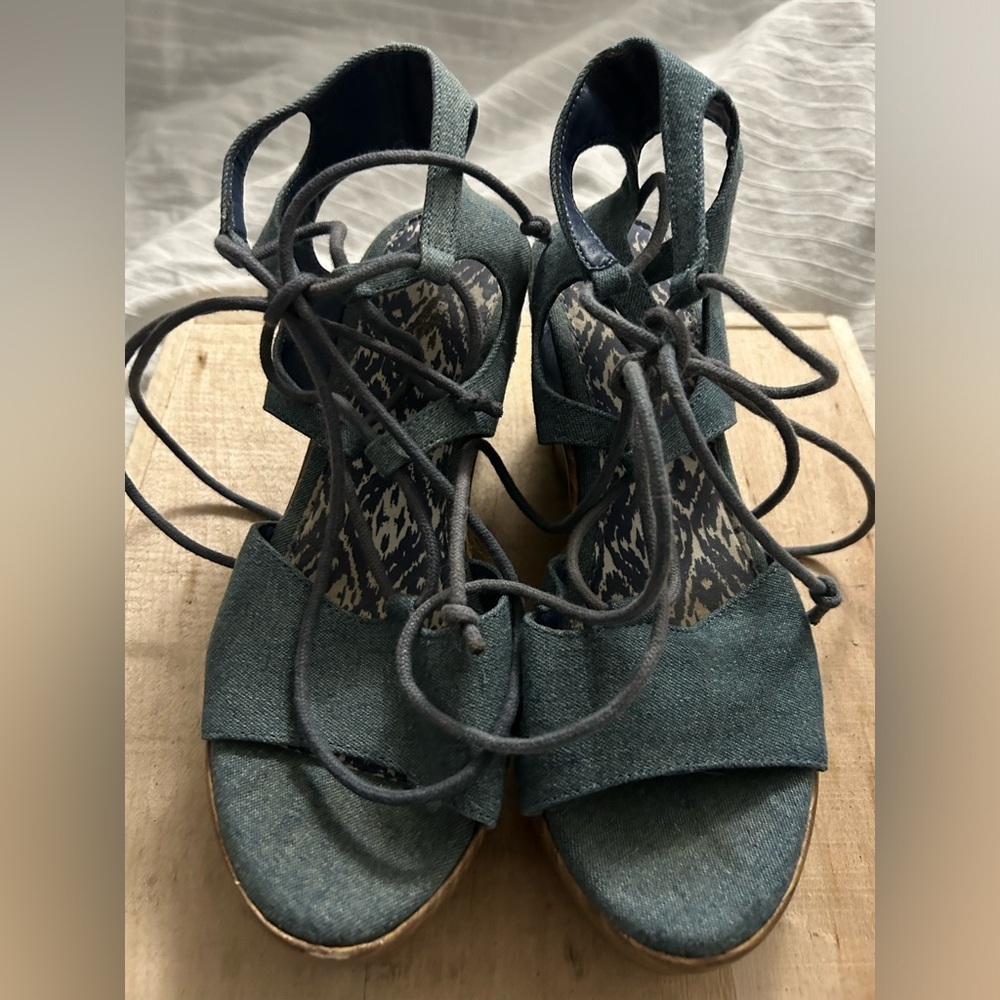 Nicole Strappy  Blue Denim Wedge Sandals 3inch Heels Women’s Size 7.5